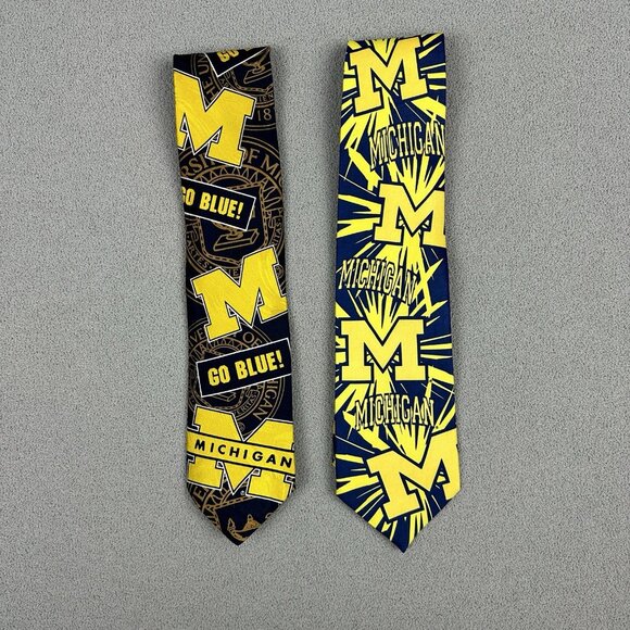 VTG Michigan Wolverines 1990s Logo Go Blue Tie College Football Necktie Lot Of 2